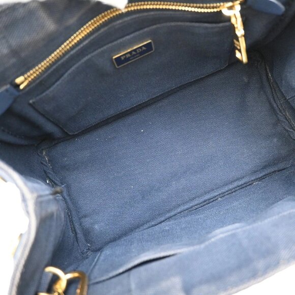 PRADA Logo Canapa 2Way Shoulder Hand Bag Canvas Leather Blue GHW 86KA843 - Picture 10 of 15
